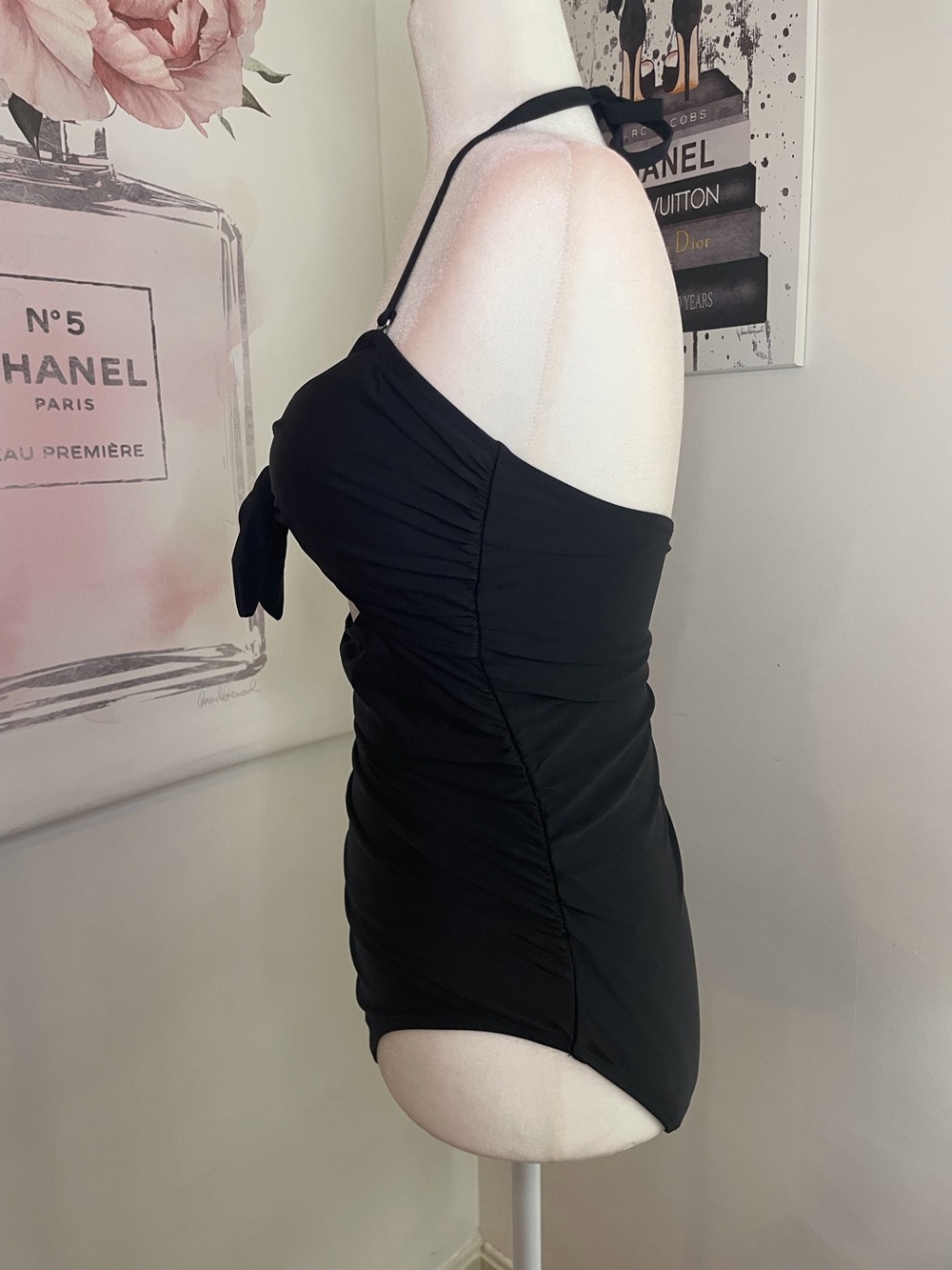 Black One Piece Swimsuit Tie Knot Front with Cut Out Detail Size M - Picture 6 of 12